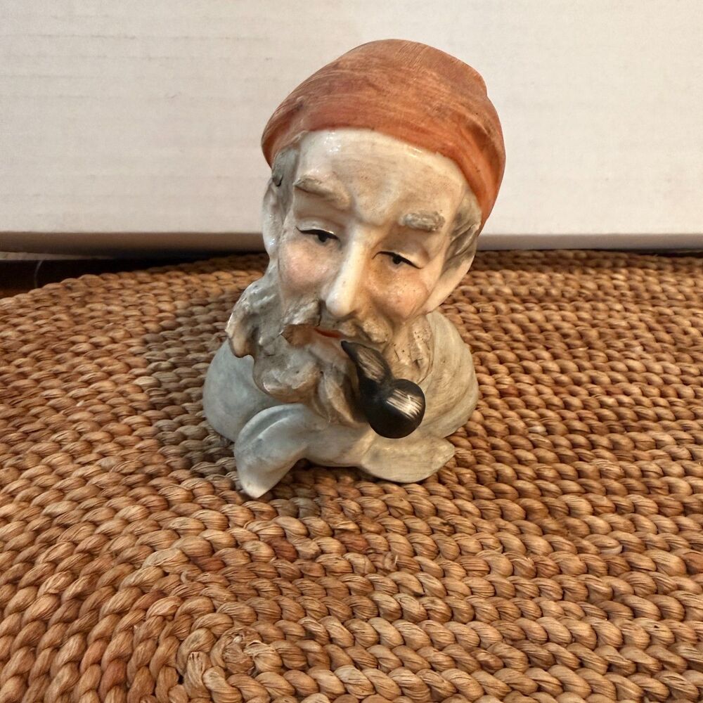 Ceramic Old Salt Fisherman Sailor Bust Figurine Smoking Pipe Nautical Decor